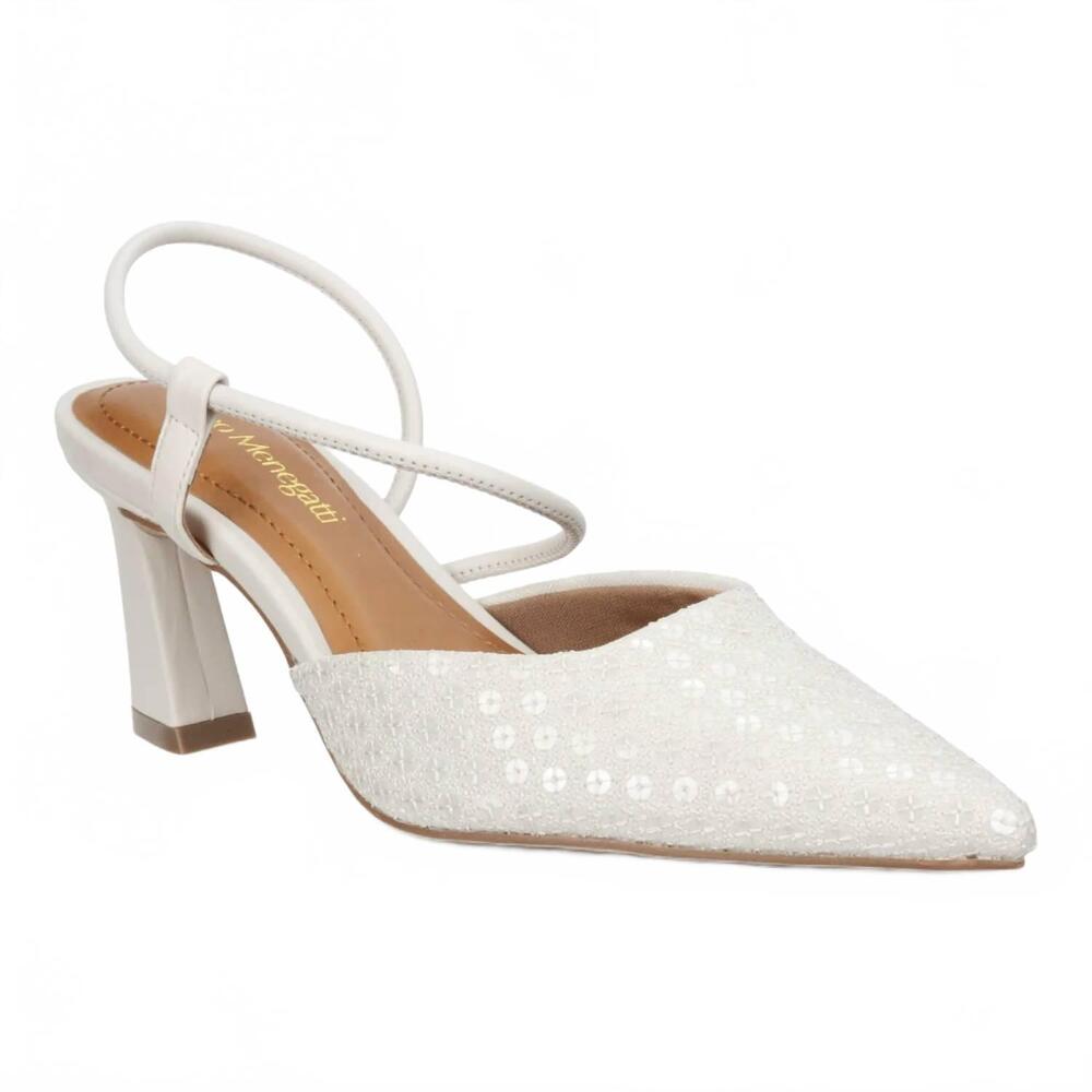 NEW BRUNO MENEGATTI women's chantel embellished sling back heels in off white